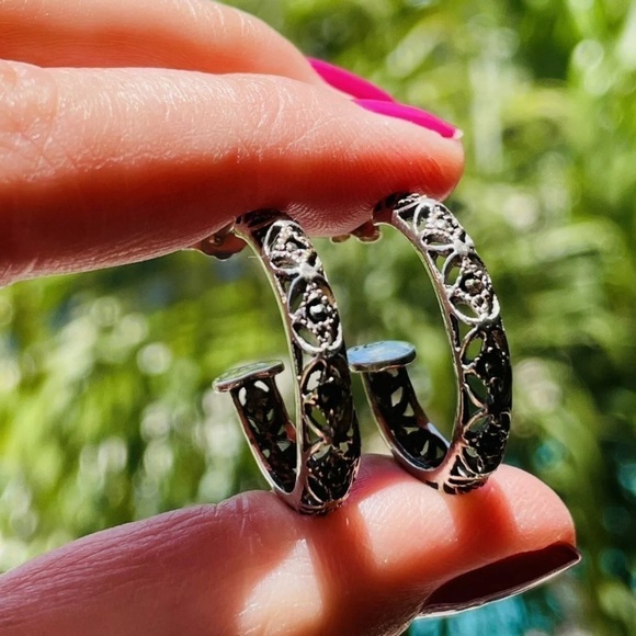 Jewelry - Ornate Hoop Cross Sterling Silver And Marcasite Earrings